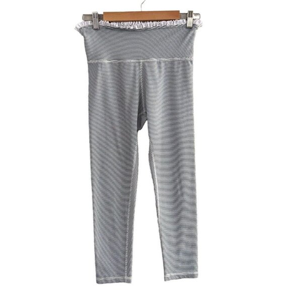 Albion Fit White Black Stripe Ruffle Fold Over Petal Crop Leggings Size S Small - Picture 1 of 12